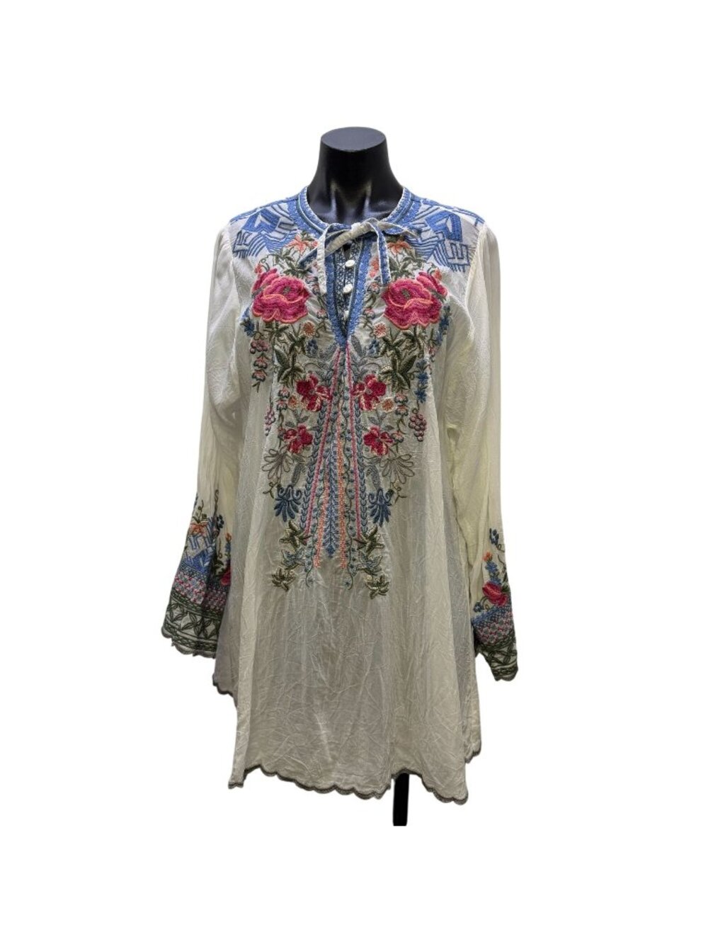 Johnny Was White Floral Embroidered Blouse 1X